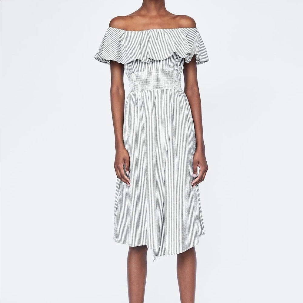 Zara striped off the shoulder midi dress